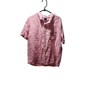 J Crew‎ Linen Short Sleeve Button Down Shirt XL Red